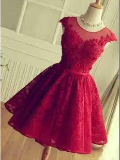 Appliques Homecoming Dress Online Red Backless Sleeveless Mini Length