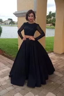 Long Sleeves Floor Length Lace Up Prom Evening Gown in Black with Beading and Sequins