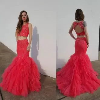 Hot Pink Scoop Backless Beading Homecoming Dresses Sweep Train Sleeveless