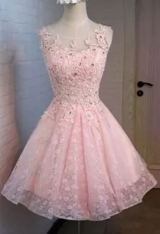 Attractive A-line Sleeveless Pink and Peach Homecoming Gowns Lace Up