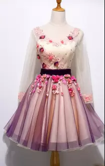 Lovely Long Sleeves V-neck Hand Made Flower Lace Up Junior Homecoming Dress