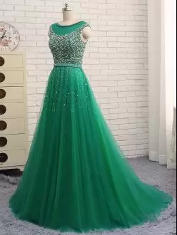 Sleeveless Sweetheart Sweep Train Beading and Lace Lace Up Homecoming Gowns