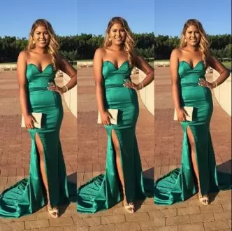 Admirable Sweetheart Sleeveless Sweep Train Lace Up Ruching Homecoming Party Dress in Green