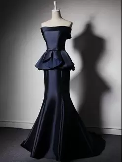 Black and Navy Blue Sleeveless Beading and Lace Floor Length Prom Party Dress
