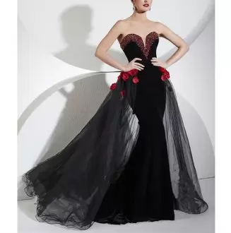 Exceptional With Train Black Prom Evening Gown Sweetheart Sleeveless Sweep Train Zipper