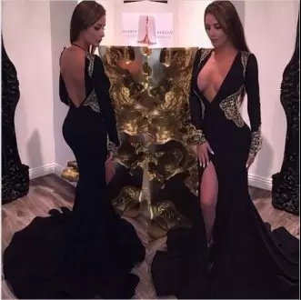 Pretty Backless Homecoming Dresses Black for Prom and Party with Beading Brush Train