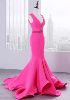 Rose Pink V-neck Neckline Ruching Prom Dress Sleeveless Lace Up