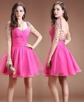 Hot Pink Prom Dresses Prom and Party with Beading Sweetheart Half Sleeves Backless