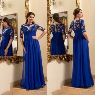 Fashionable Half Sleeves Floor Length Appliques Zipper with Royal Blue