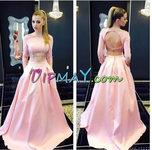 Inexpensive Long Sleeves Scoop Sweep Train Beading Backless Prom Evening Gown