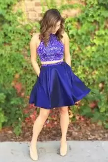 Dynamic Mini Length Two Pieces Sleeveless Royal Blue Homecoming Dress Backless