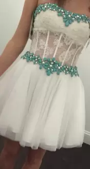 White Lace Empire Sheer Waist Short Homecoming Dress under 100