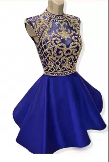 Cap Sleeves Mini Length Beading Backless with Royal Blue