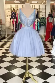 Fantastic Navy Blue and Lavender V-neck Backless Beading Homecoming Dress Sleeveless