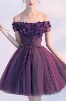 Purple Sleeveless Tulle Lace Up Prom Dresses for Prom and Party