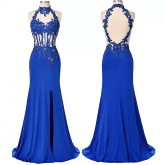 Fashion Royal Blue Mermaid Appliques Homecoming Dress Online Backless Chiffon Sleeveless