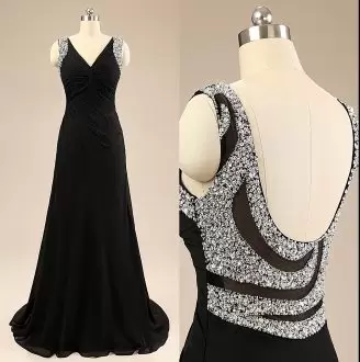 Chiffon Sleeveless Evening Dress Brush Train and Beading