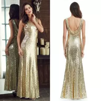 Champagne Sequined Side Zipper Prom Gown Sleeveless Floor Length Sequins