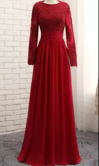 Wine Red Long Sleeves Chiffon and Tulle Clasp Handle Prom Gown for Prom