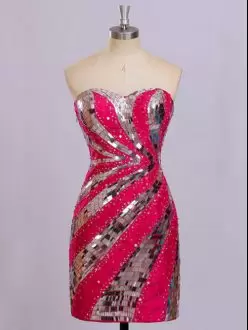 Hot Pink Sleeveless Sequins Mini Length Prom Dresses