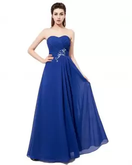 Traditional Floor Length Lace Up Prom Evening Gown Royal Blue for Prom with Beading
