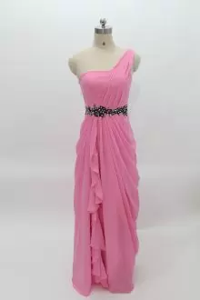 Great Sleeveless Floor Length Beading Zipper Prom Evening Gown with Rose Pink