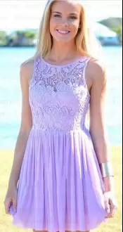 Flirting Lavender Scoop Lace Up Lace Homecoming Gowns Sleeveless