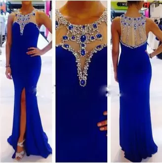 Exceptional Royal Blue Zipper Prom Homecoming Dress Beading Sleeveless Sweep Train