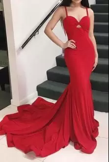 Fantastic Red Lace Up Prom Dress Beading and Lace Sleeveless Floor Length Sweep Train