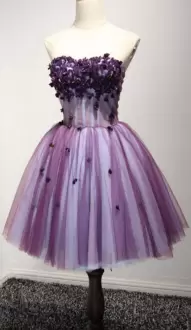 Colorful Purple A-line Tulle Sweetheart Sleeveless Beading and Appliques Mini Length Lace Up Prom Gown