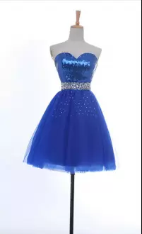 Royal Blue Sleeveless Tulle Lace Up Homecoming Dress Online for Prom and Party and Military Ball