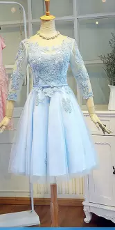 Baby Blue Prom Party Dress For with Beading and Appliques Scoop 3 4 Length Sleeve Lace Up