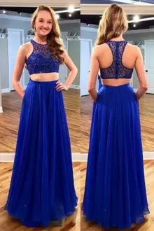 Decent Sleeveless Scoop Zipper Floor Length Lace Homecoming Gowns Scoop