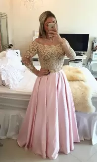 Pink Sleeveless Floor Length Beading and Lace Lace Up Evening Dress Sweetheart