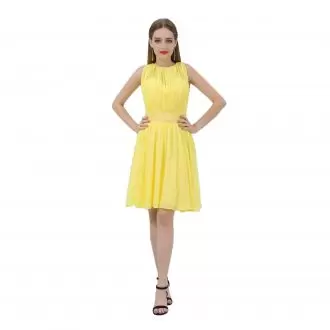 Low Price Sleeveless Knee Length Beading Zipper Homecoming Dresses with Yellow