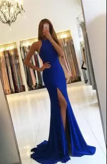 Mermaid Sleeveless Royal Blue Prom Dresses Sweep Train Zipper