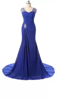 Sweetheart Sleeveless Sweep Train Lace Up Homecoming Dress Online Royal Blue Chiffon Beading