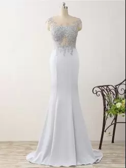 White Sleeveless Beading and Appliques and Ruching Floor Length Prom Party Dress