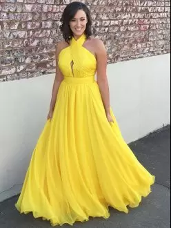 Yellow Sleeveless Chiffon Backless Dress for Prom for Prom and Party