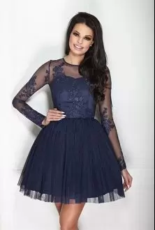 Best Selling Mini Length Navy Blue for Prom and Party with Lace