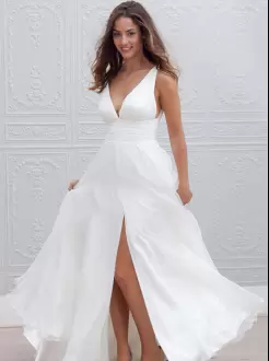 Amazing White Sleeveless Chiffon Backless Evening Dress for Prom and Party and Military Ball