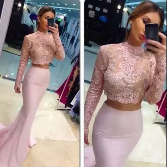 Pink and Baby Pink Sleeveless Beading and Lace Floor Length Junior Homecoming Dress