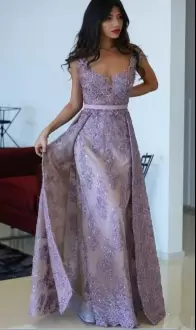 Lavender Lace Appliqued Overskirts Prom Dress with Detachable Train