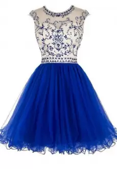 Beading Prom Gown Royal Blue Zipper Sleeveless Mini Length