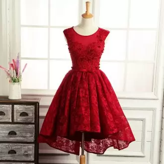 Eye-catching Burgundy Backless Scoop Lace Prom Dresses Lace Sleeveless