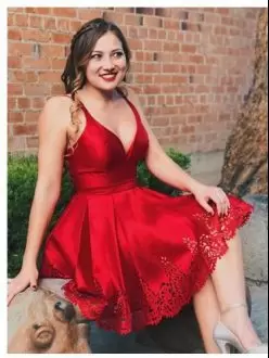 Glittering Red Sleeveless Satin Homecoming Dresses for Prom and Party and Military Ball