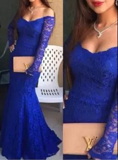Captivating Long Sleeves Royal Blue Lace Mermaid Homecoming Dress