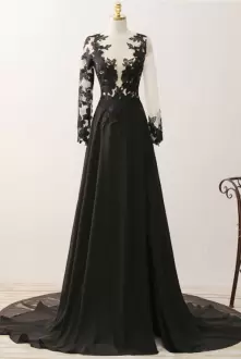 Black Empire Lace and Appliques Evening Dress Chiffon Sleeveless