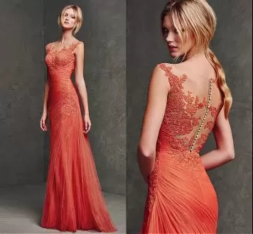 Red Satin and Chiffon Lace Up Sleeveless Floor Length Beading and Lace