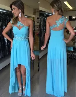 Superior Baby Blue Evening Dress Appliques Sleeveless High Low